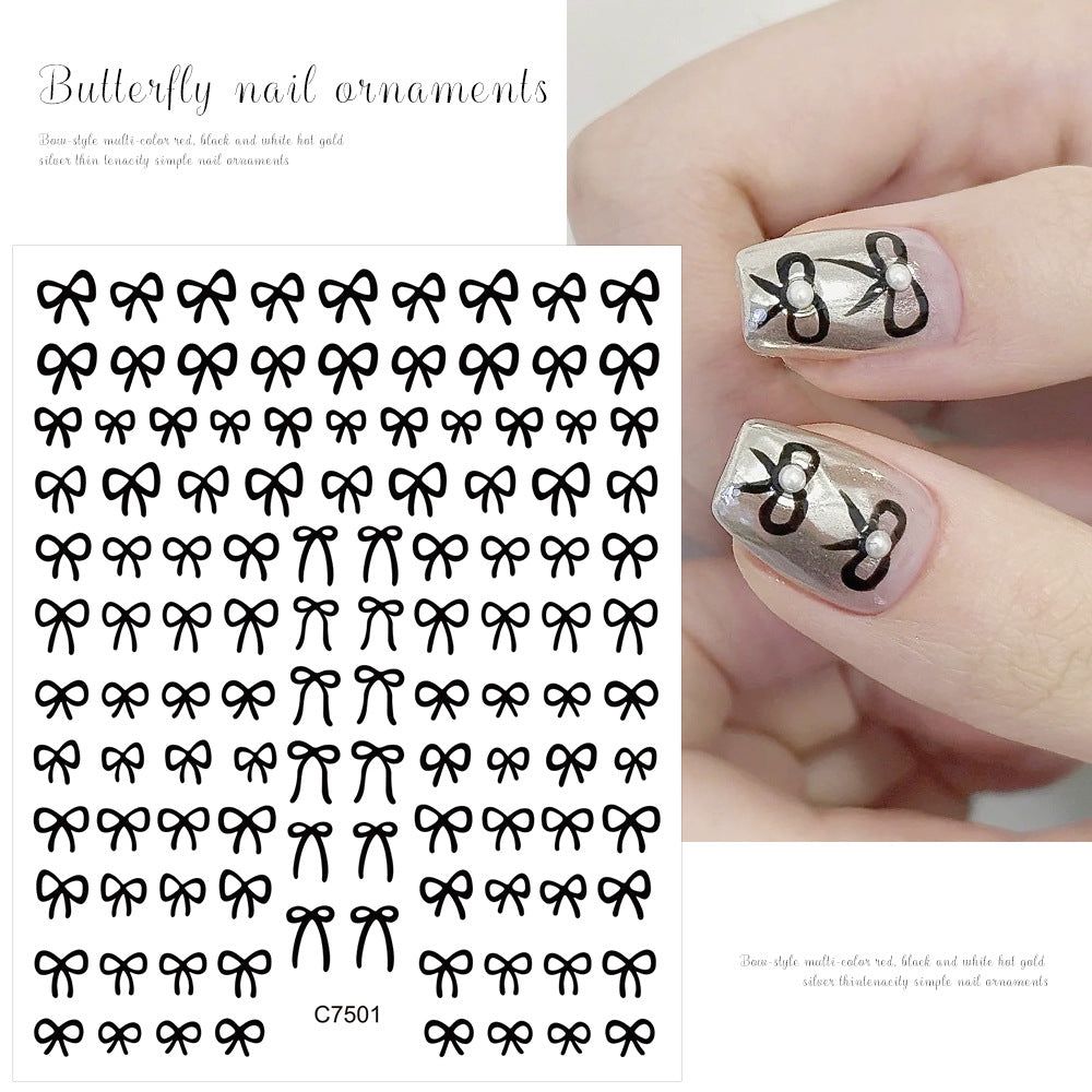 Style Wine Red Bow Adhesive Sweet Nail Stickers