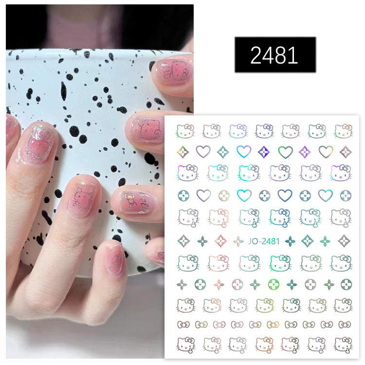 Autocollants pour ongles en forme de chat de dessin animé mignon