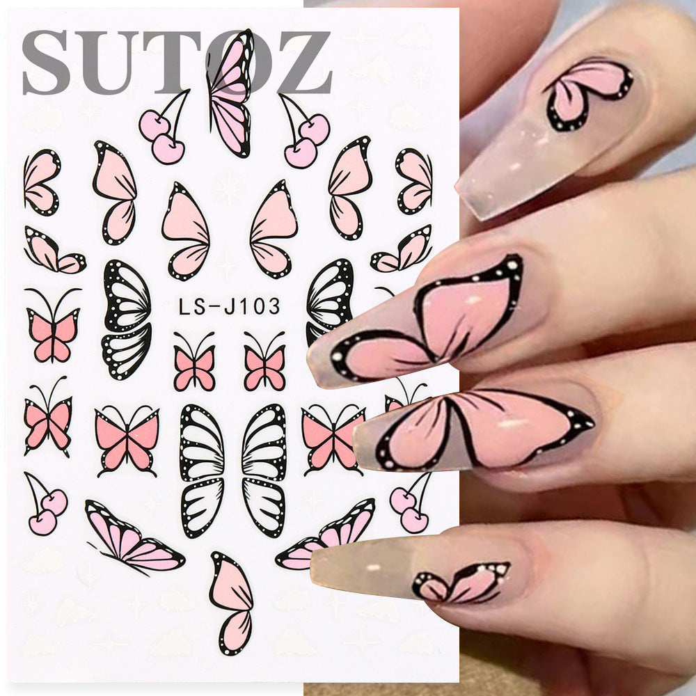 Style Colorful Elegant Butterfly White Cloud Nail Stickers