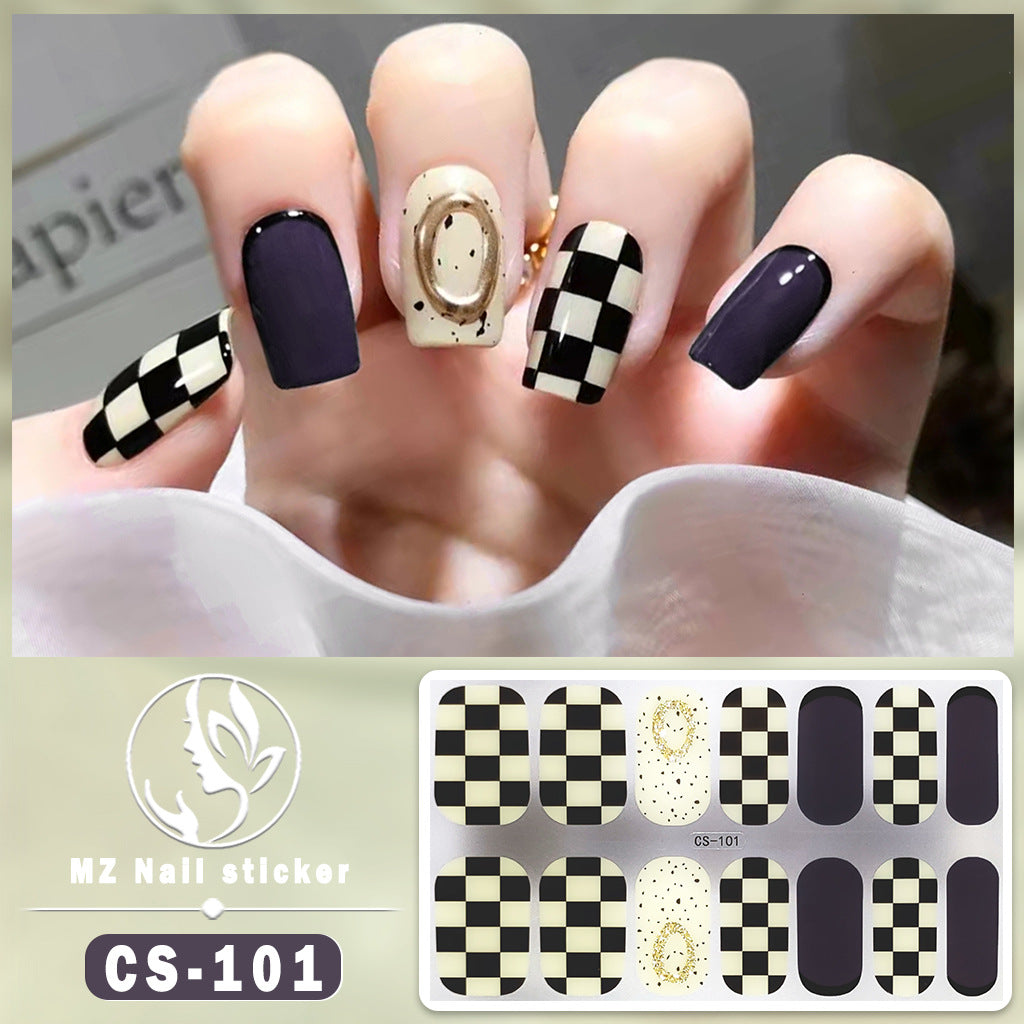 Autocollants pour ongles en gel imperméables avec motif floral à carreaux