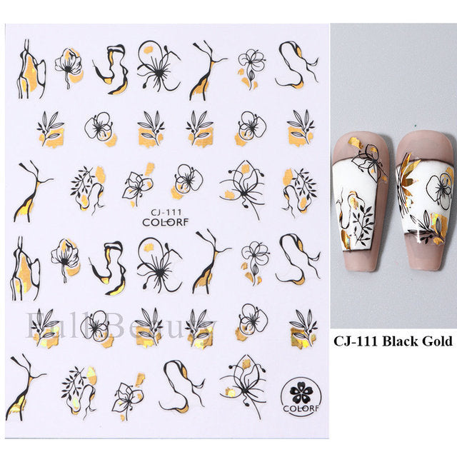 Popular Autumn Golden Leaves Character Adhesive Nail Stickers