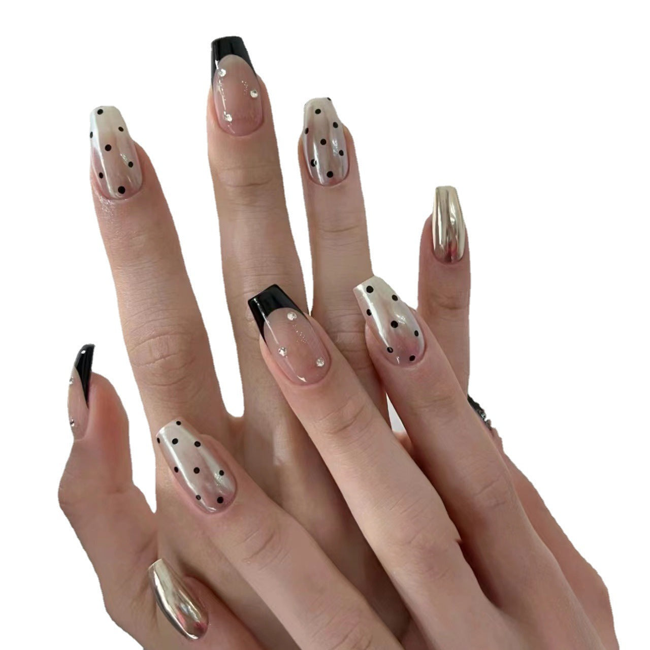 Hot Black French Polka Dot Magic Mirror Nail Stickers