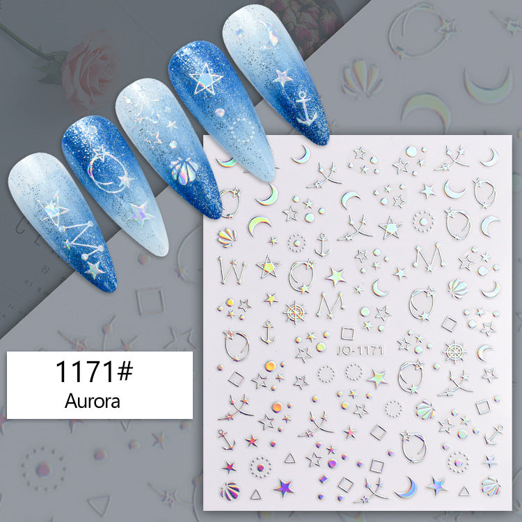 Rose Love Heart Smiling Colorful Aurora Nail Stickers