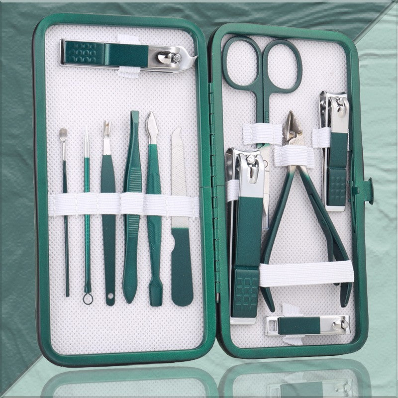 Green Scissors Full Pedicure Knife Clippers Box Nail Tool Set