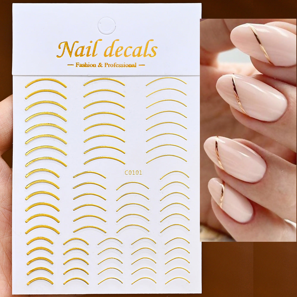 Lines Gold Sier Color Simple Style Adhesive Nail Stickers