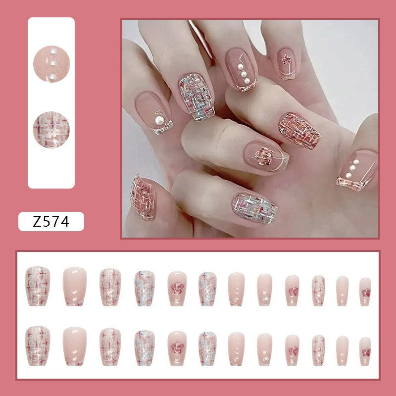 High-grade Short Fake Patch White French Nail Art