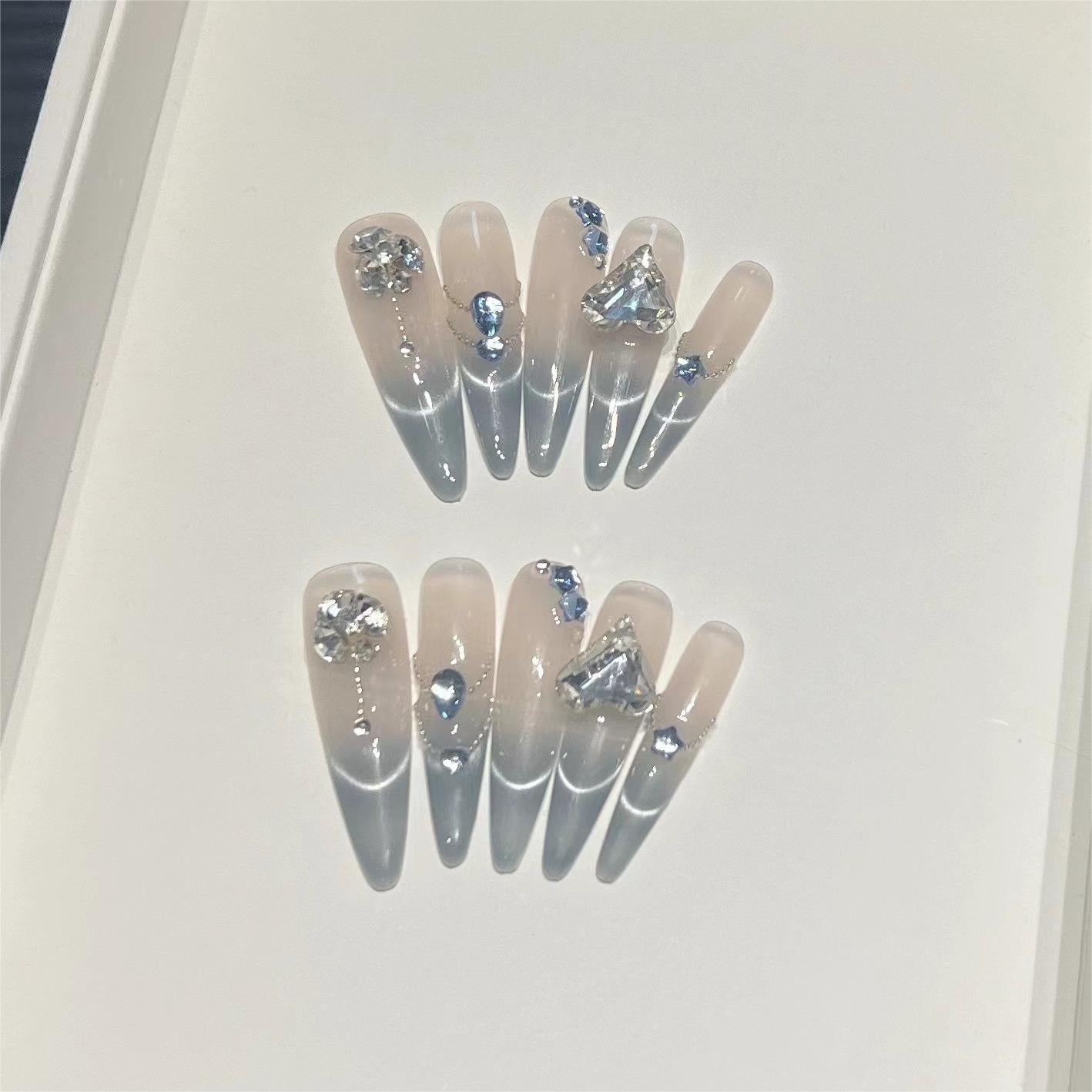 High-grade Luxury Gradient Sea Salt Blue Cat Nail Stickers