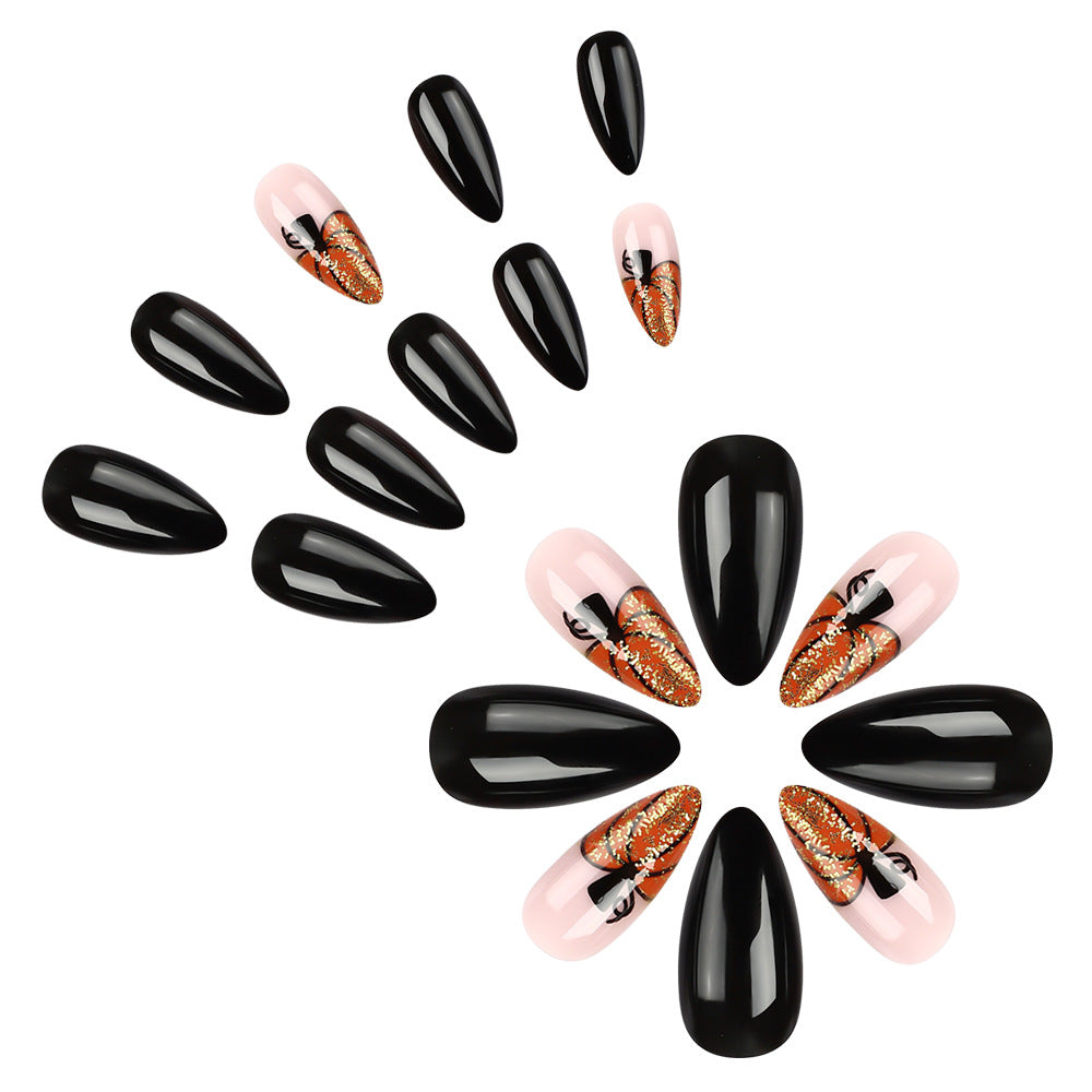 Nail Art Festival Manucure Citrouille Paillettes Brillantes Noires