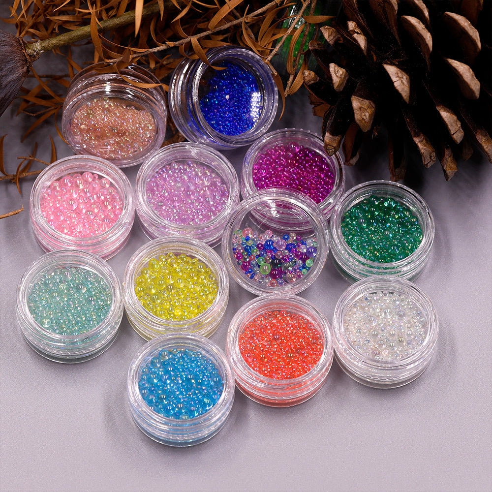 Ensemble d'outils pour ongles avec perles rondes en cristal et ornements en diamant Aurora colorés