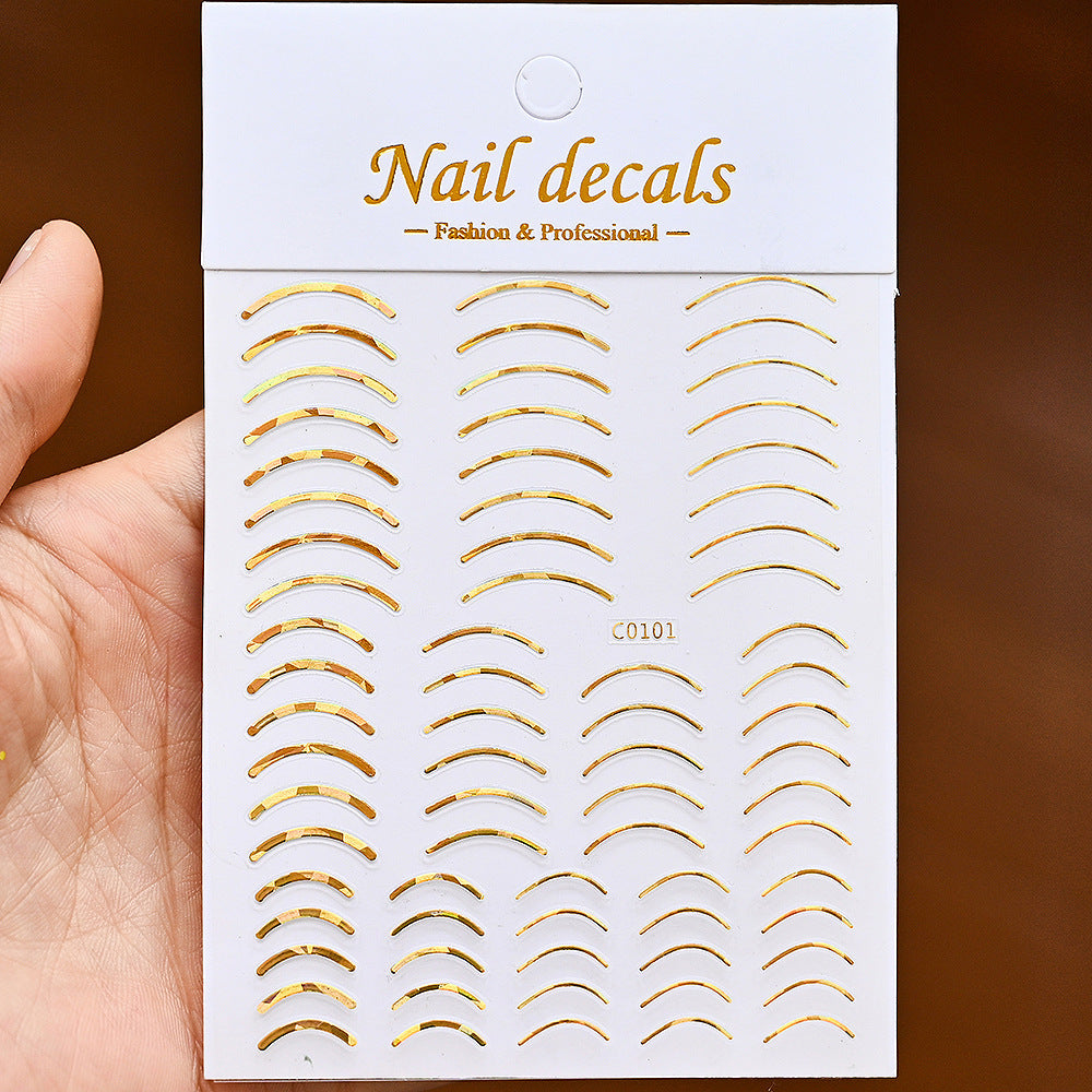 Lines Gold Sier Color Simple Style Adhesive Nail Stickers