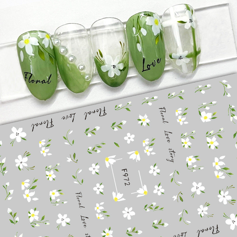 Simulation Rendering Fresh Flowers Leaves Cute Nail Stickers