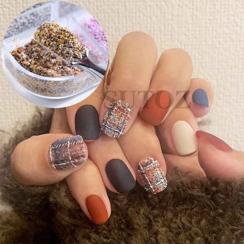 Shimmering Powder Exposed Vintage Knitted Plaid Nail Care Nail Art