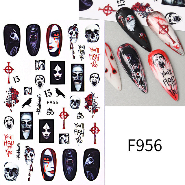 Halloween Cartoon Pumpkin Bat Skull Back Nail Stickers