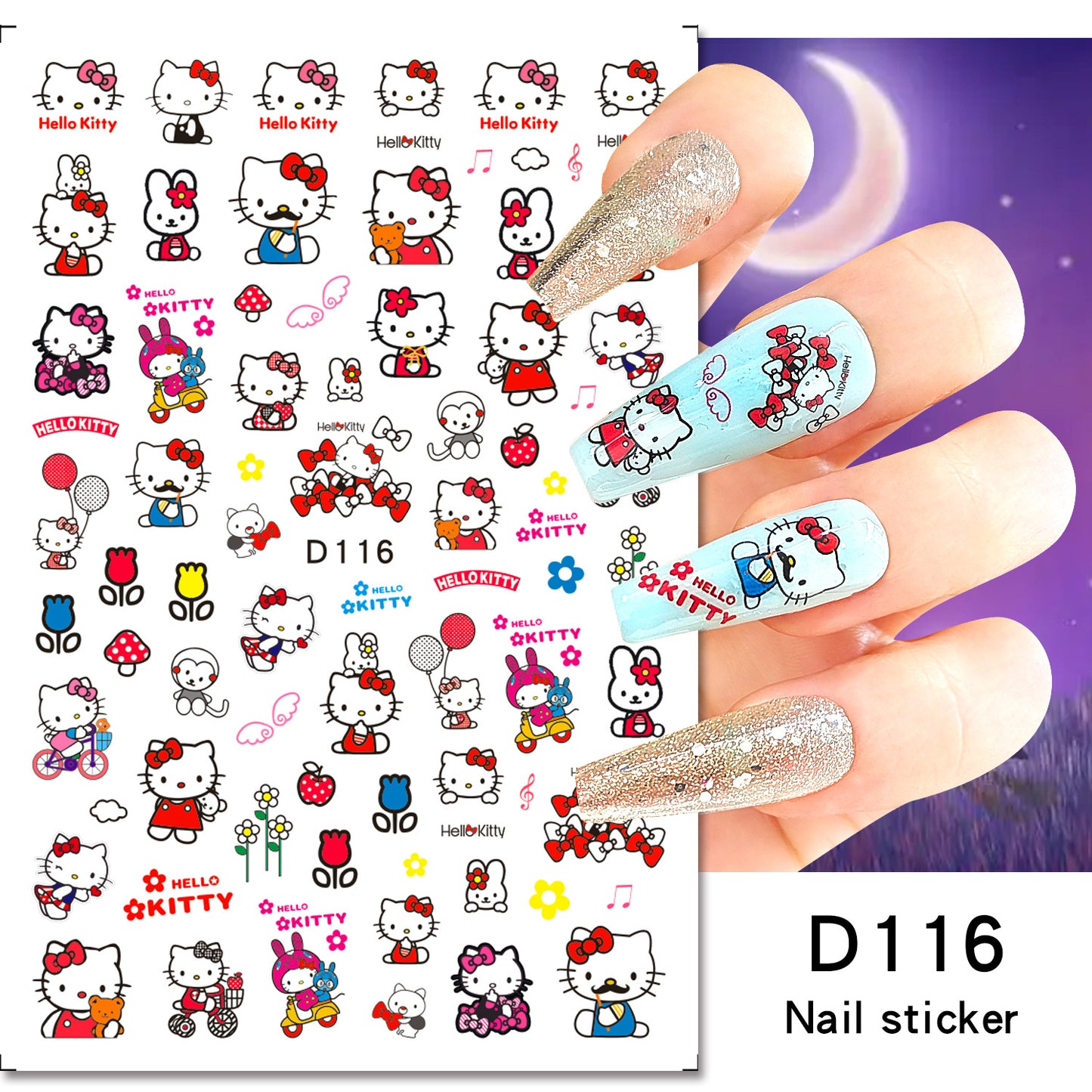 Autocollants pour ongles classiques en papier motif chat de dessin animé pour enfants