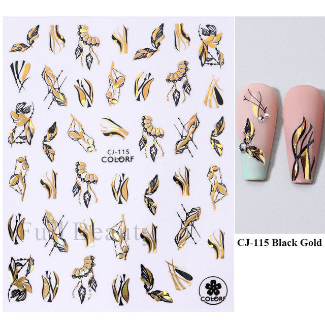 Popular Autumn Golden Leaves Character Adhesive Nail Stickers