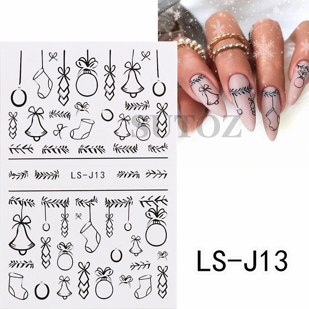 Manicure Cartoon Christmas Tree Gloves Bell Nail Stickers