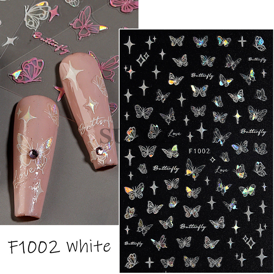 Autocollants pour ongles Aurora Butterfly noir, blanc et rose