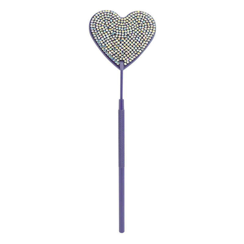 Steel Heart-shaped Eyelash Mirror With Diamond Portable Cosmetic Grafting Makeup Accessories