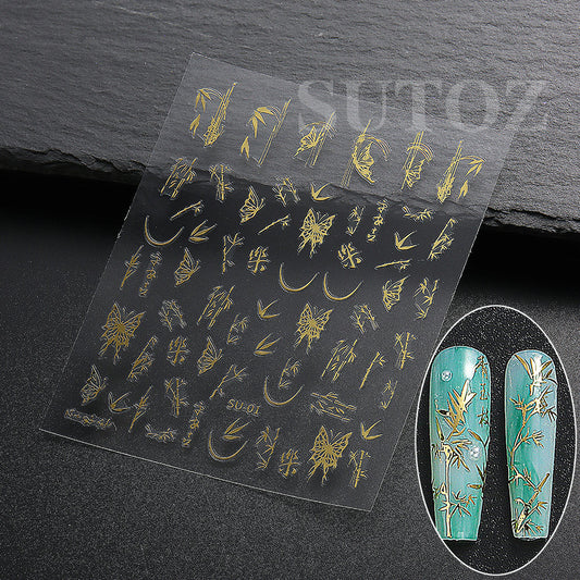 Style Fresh Green Forest Bamboo Character Nail Stickers