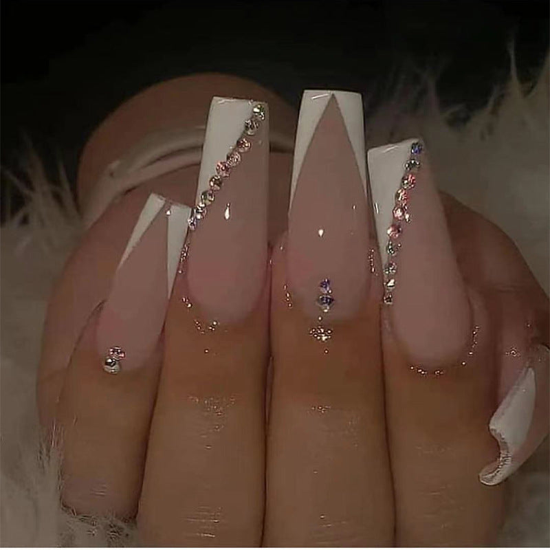 Nail Art Français Blanc Long Ballet Spot Drill