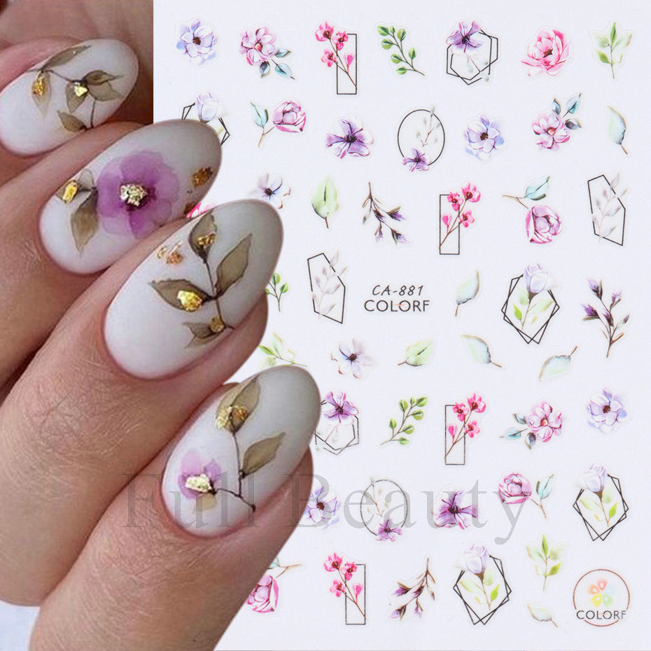 Glamorous Spring Rose Flower Tulip Adhesive Nail Stickers