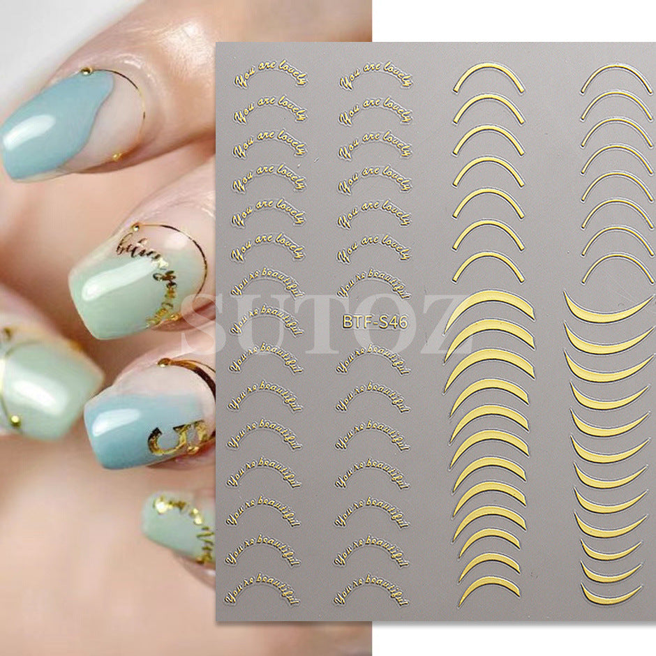 Gold Sier French Crescent Line Styling Nail Stickers