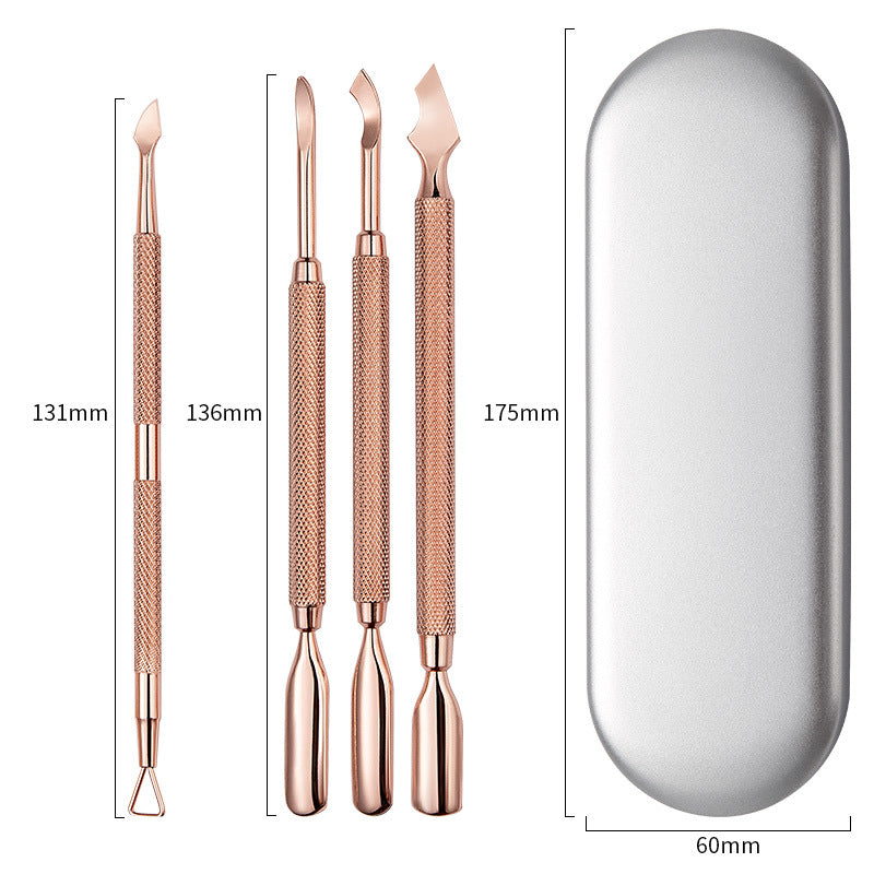 Ensemble d'outils pour repousser les ongles à double tête et pince à cuticules dorée