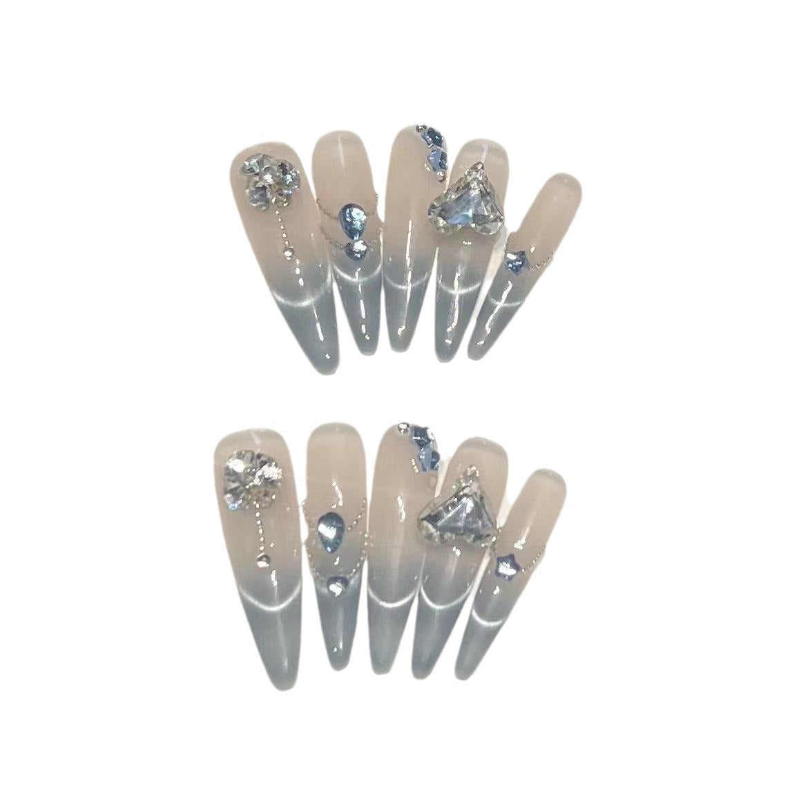 High-grade Luxury Gradient Sea Salt Blue Cat Nail Stickers