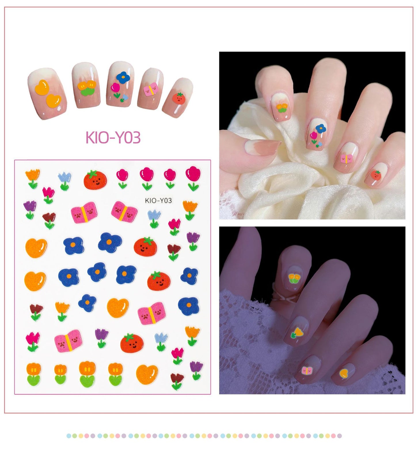 Luminous Strawberry Bear Cartoon Animal Dinosaur Glowing Nail Stickers