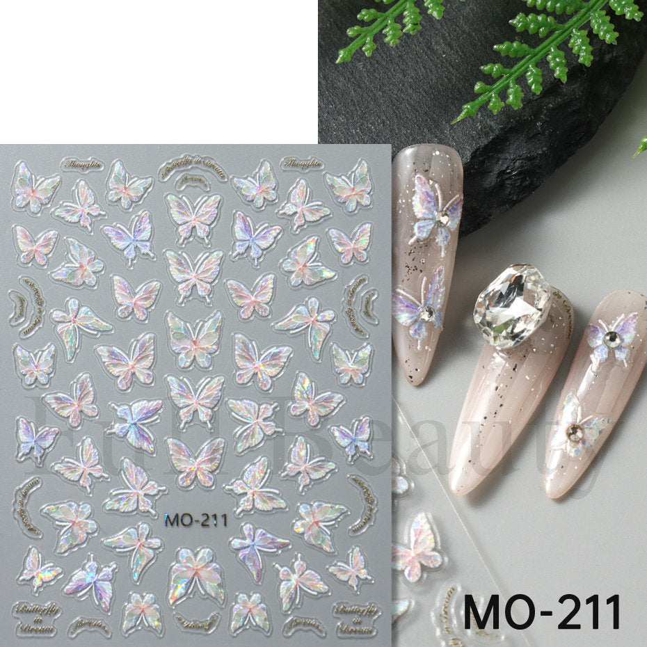 Pink Butterfly Elegant Dream Big Bowknot Nail Stickers