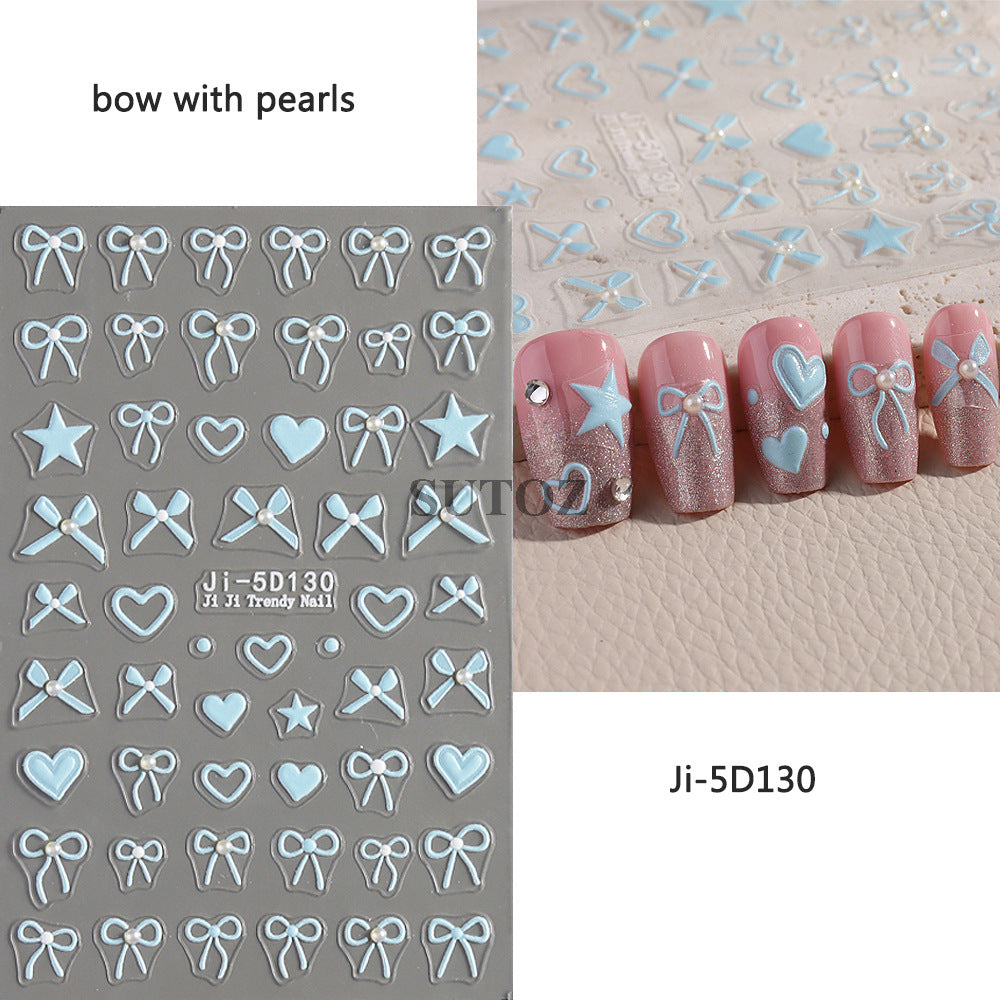 Summer Simple Three-dimensional Bright Crystal Bow Love Nail Stickers