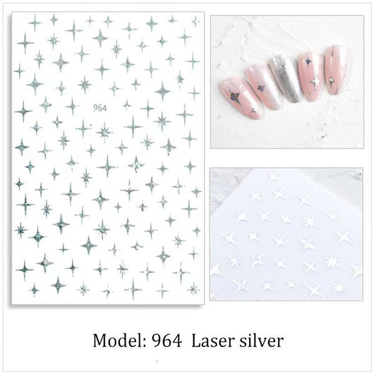 Pretty Asterism Adhesive Gold Sier Decoration Nail Stickers