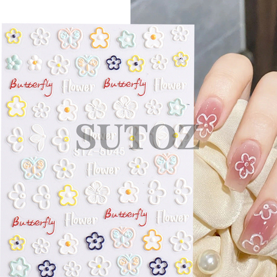 Hollow Color Flower Butterfly Heart English Nail Stickers