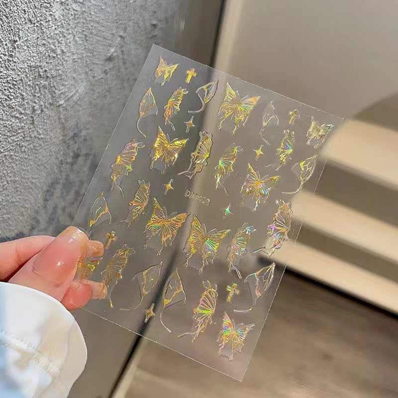 Liquid Hollow Butterfly Laser Aurora Relief Nail Stickers