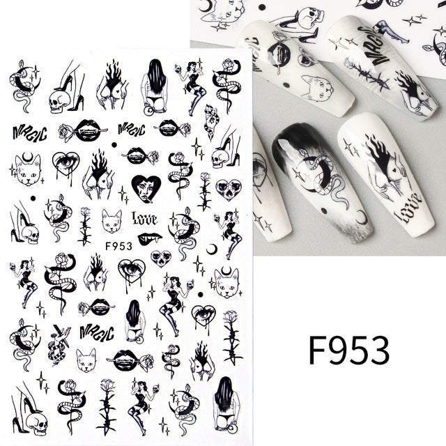 Halloween Dark Animal Devil Adhesive Skull Nail Stickers