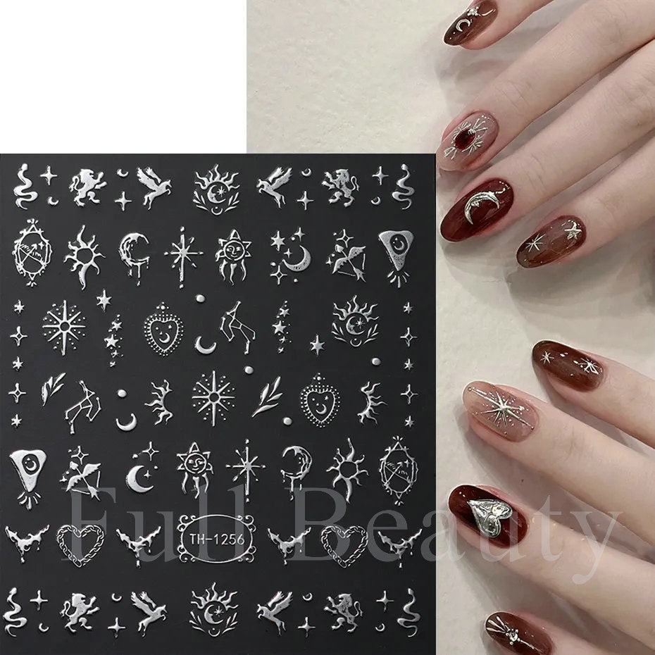 Popular Sier Asterism Sun Adhesive Frosted Nail Stickers