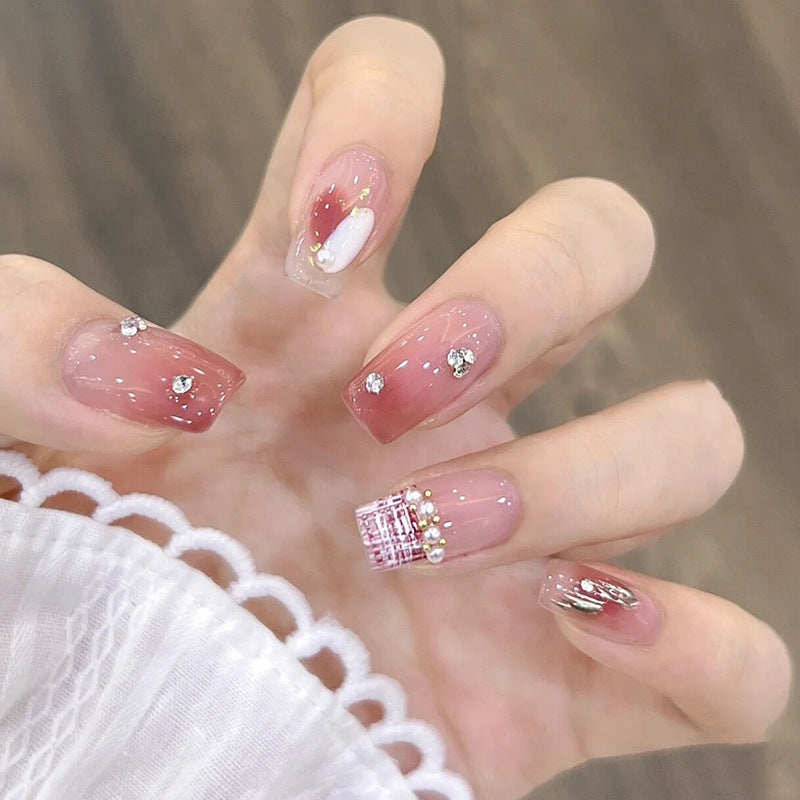 Style Petite Sœur Mi-Longueur Porter Armure Perle Papillon Amovible Nail Art