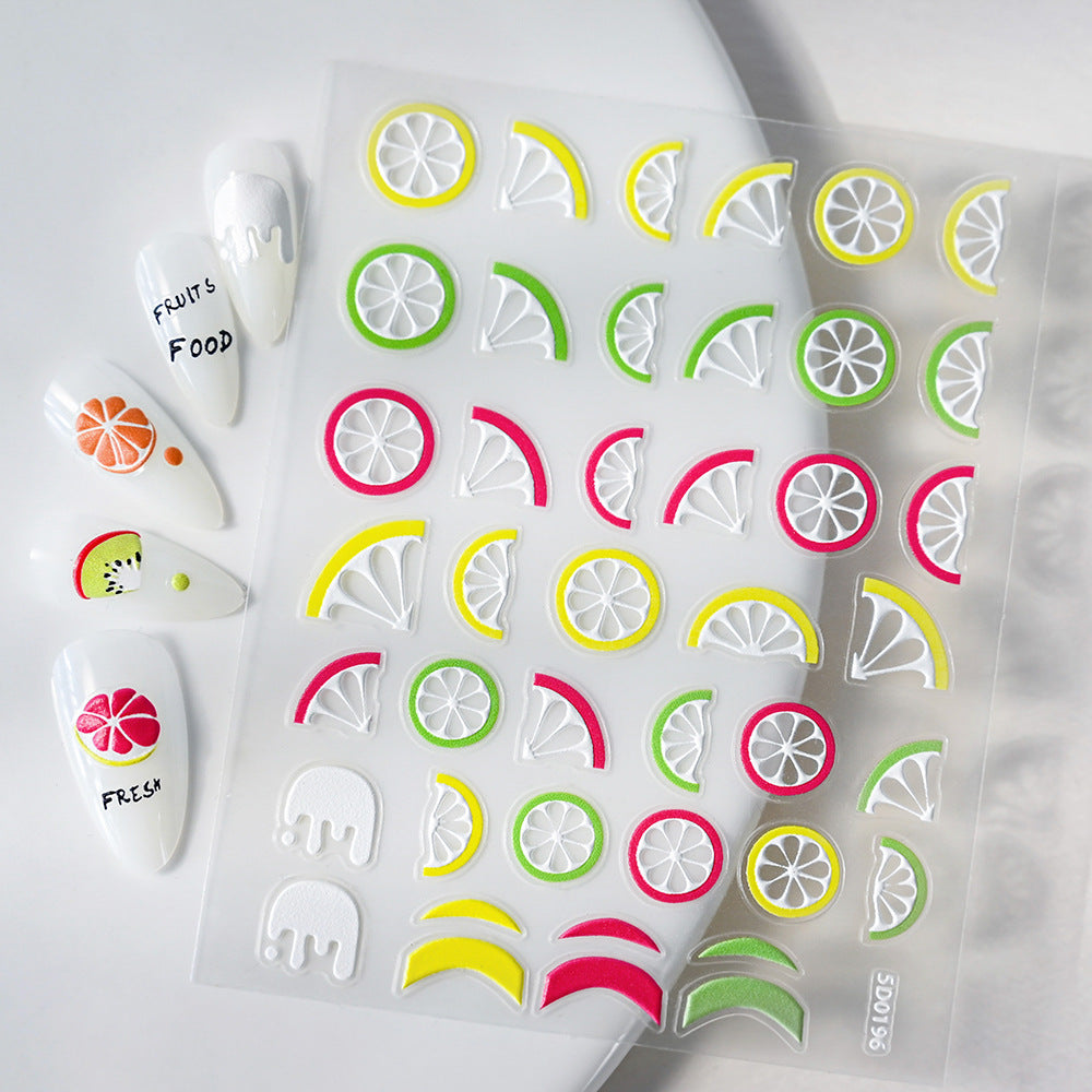 Summer Fresh Style Fruit Relief Three-dimensional Lemon Strawberry Cherry Nail Stickers