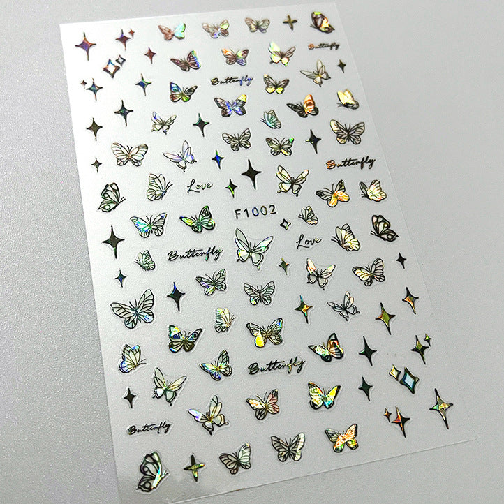 Powder Golden Butterfly Laser Black Gold Nail Stickers