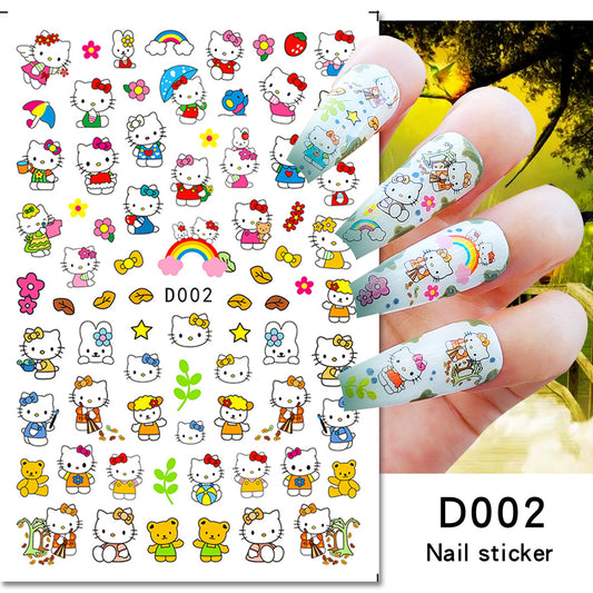 Autocollants pour ongles classiques en papier motif chat de dessin animé pour enfants