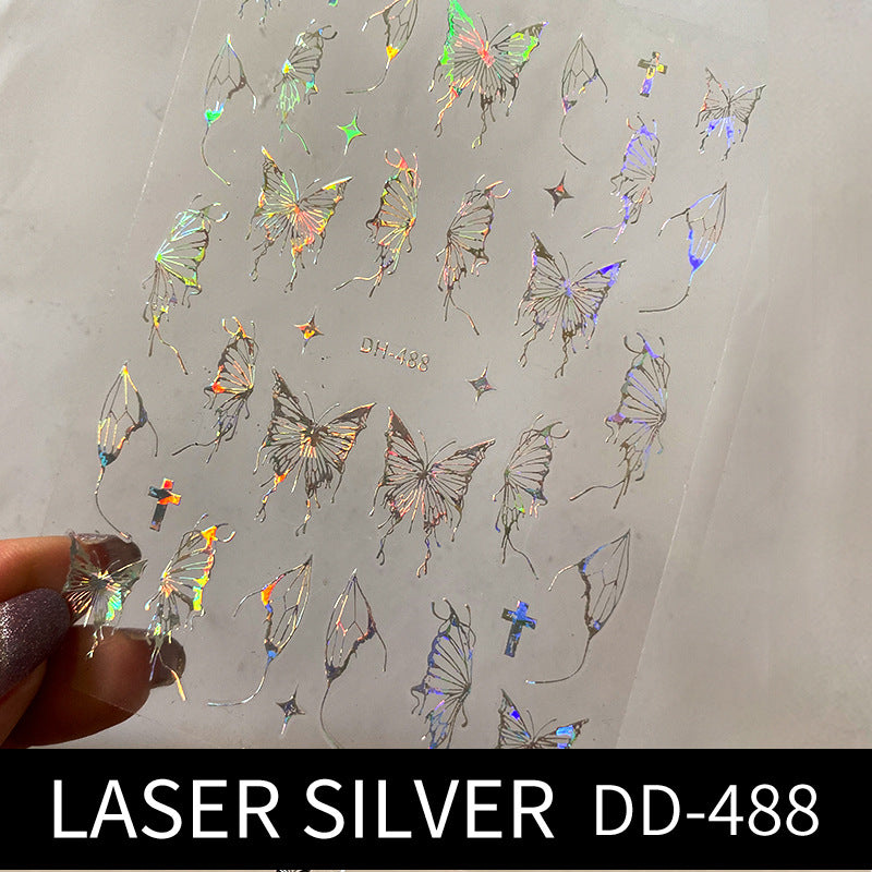 Hollow Laser Hot Sier Colorful Thin Nail Stickers