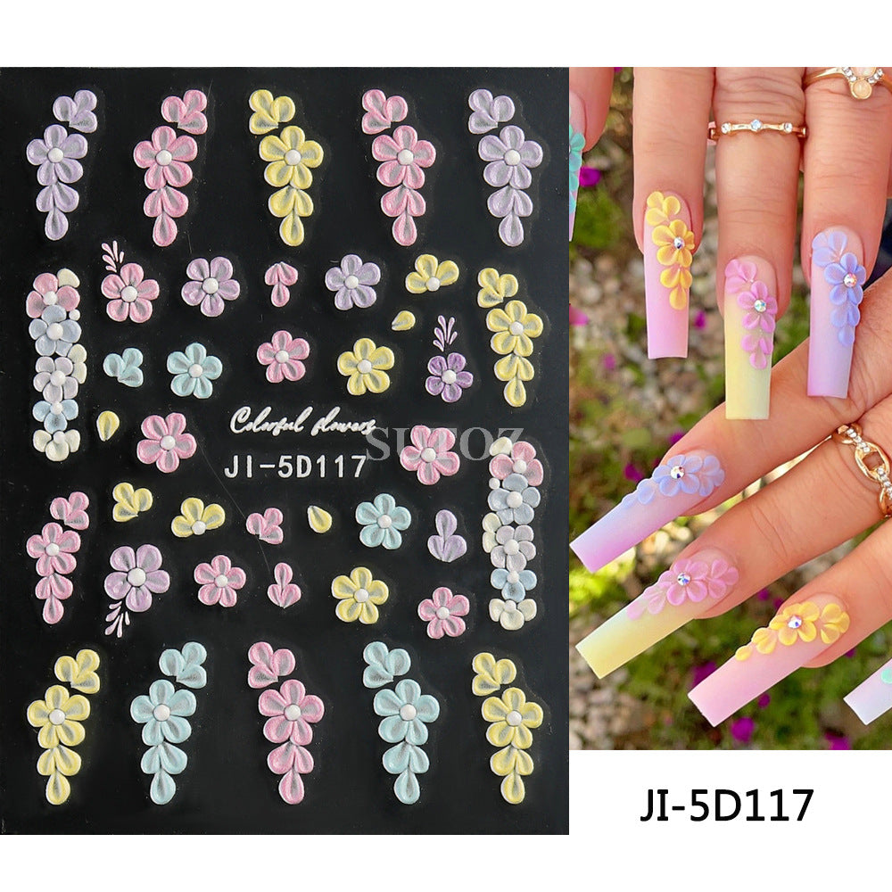 Fresh Three-dimensional Relief Five Petal Flower Nail Stickers