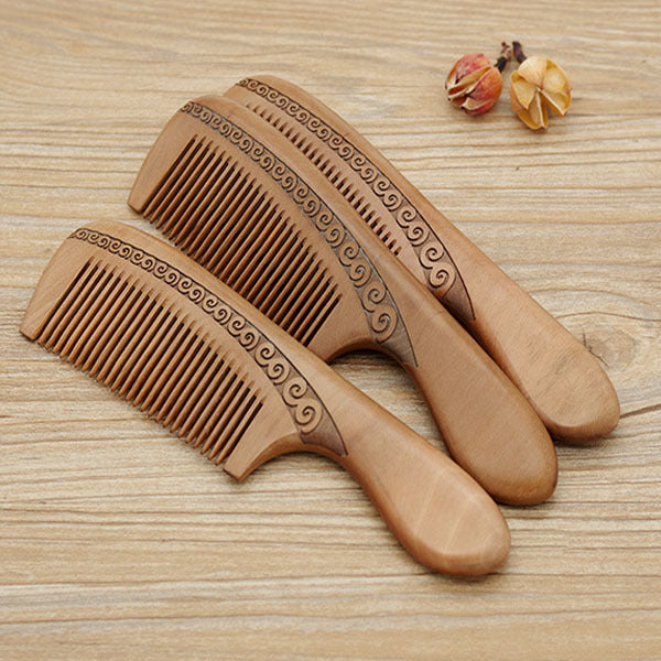 Brosses à cheveux et peignes portables en bois d'ébène sculpté à double face en bois de santal vert