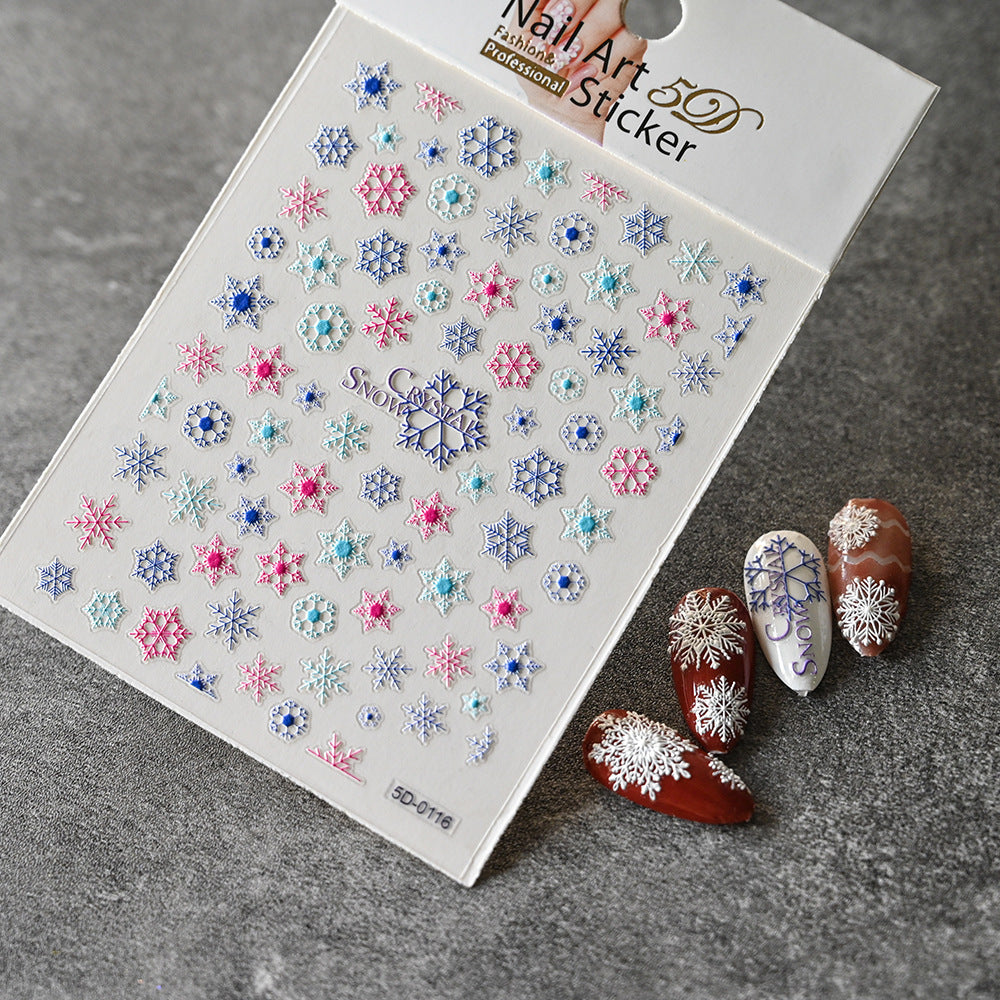 Embossed White Snowflake Paper Card Packaging Nail Stickers