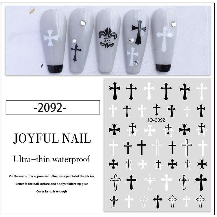 Heart Black White Cross Crescent Gothic Nail Stickers