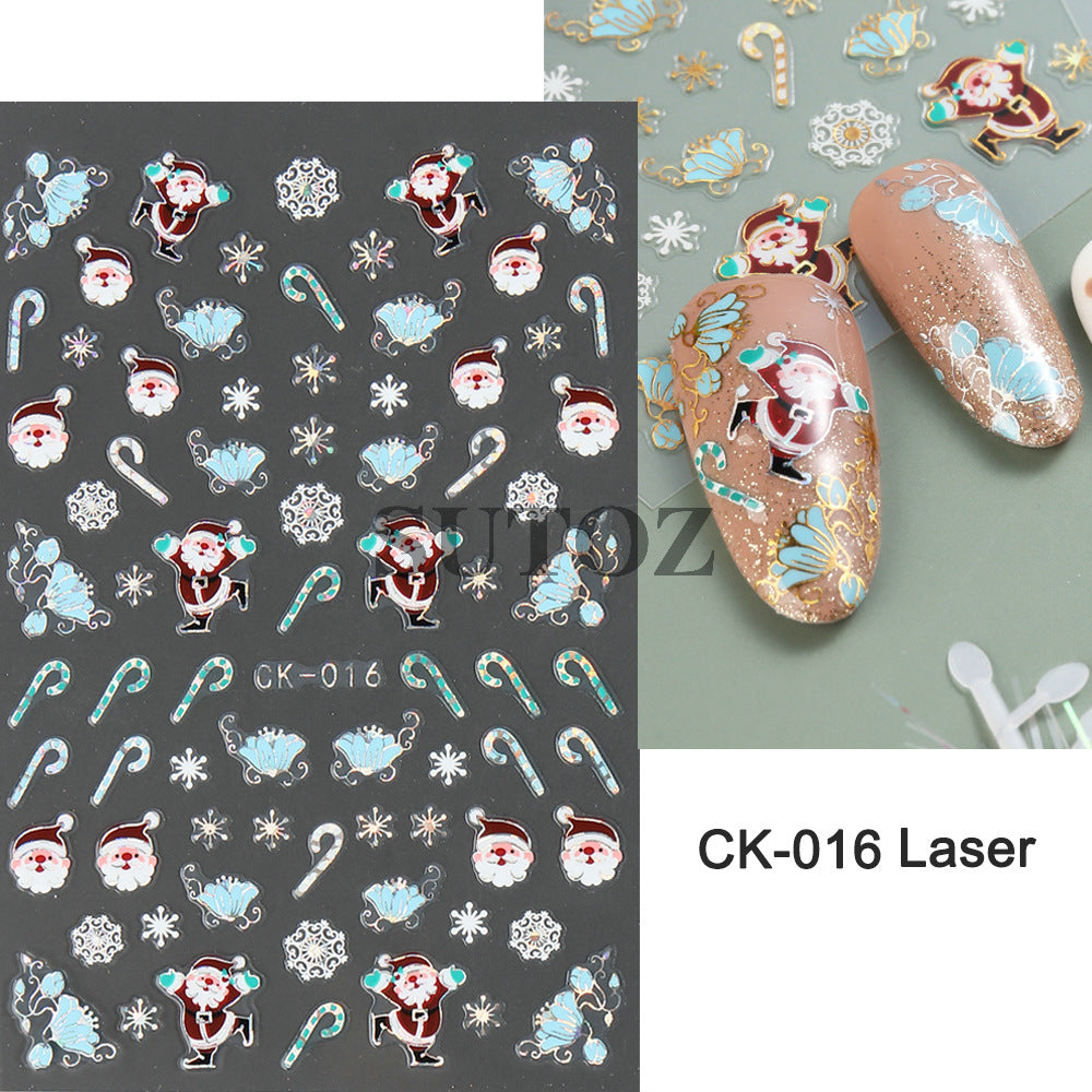 Autocollants pour ongles en forme de flocon de neige et de père Noël au laser pour Noël et l'hiver