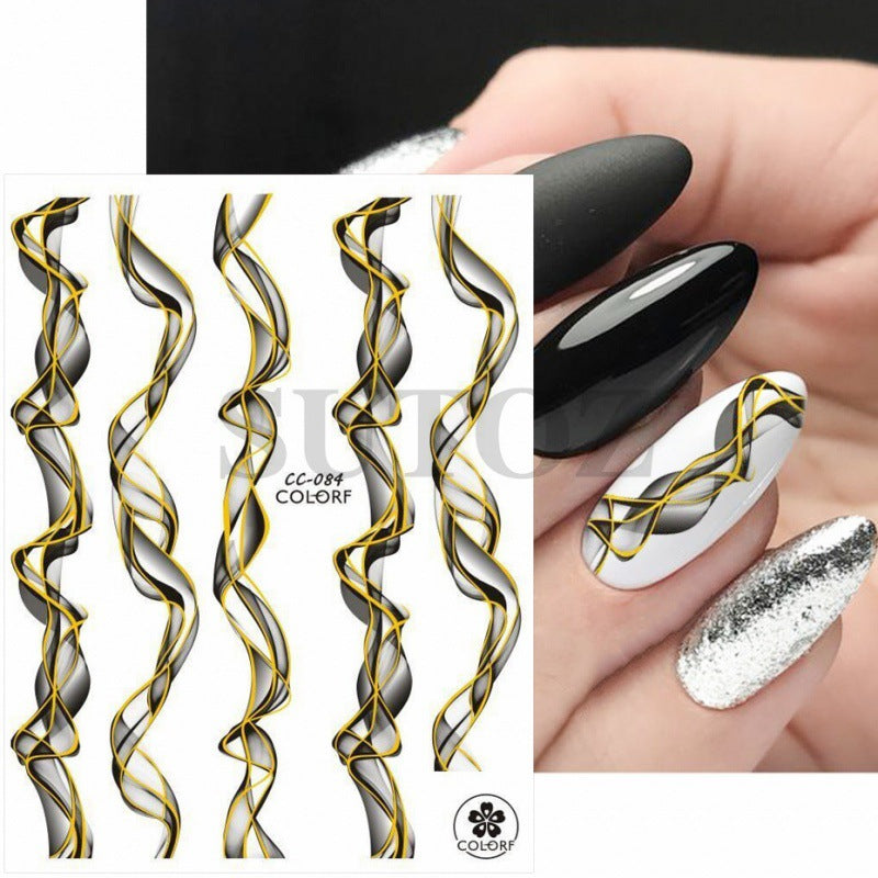 Hot Gilding Marbling Black White Gold Nail Stickers