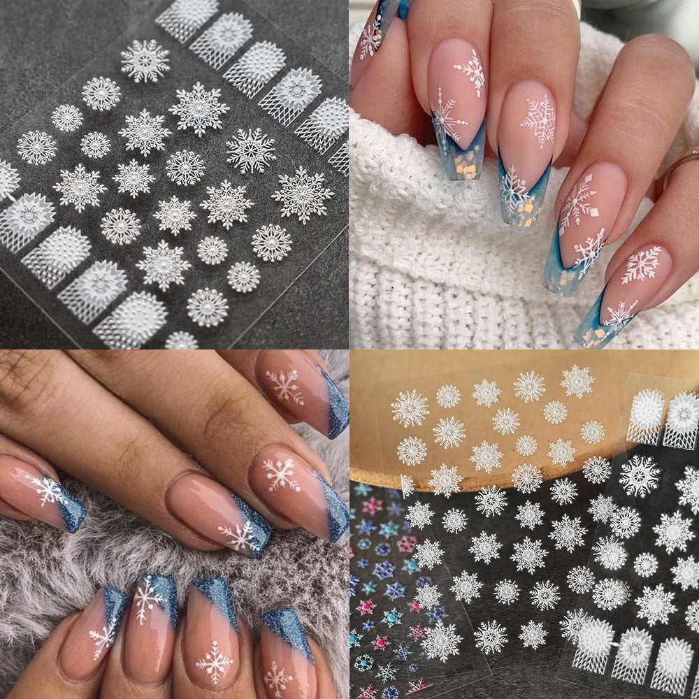 Embossed White Snowflake Paper Card Packaging Nail Stickers