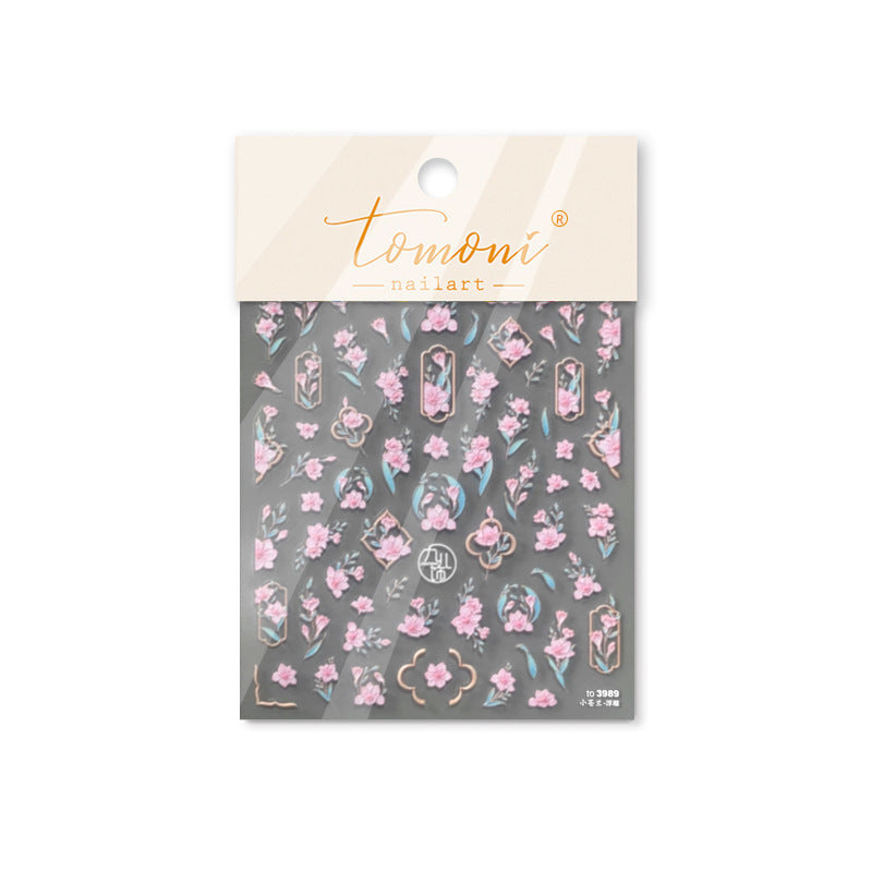 Graceful Embossed Retro Camellia After Rain Nail Stickers