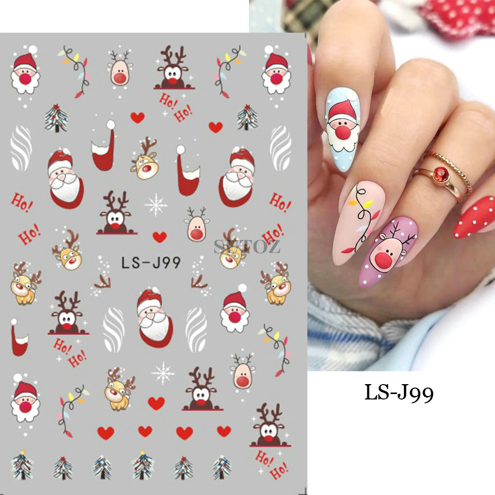 Autocollants pour ongles de manucure de Noël mignon Père Noël bonhomme de neige